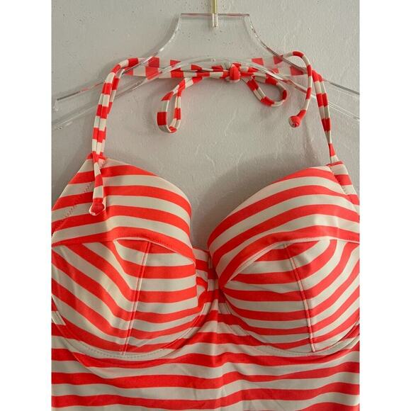J Crew sz 8 Halter Swimsuit Underwire White Orange One Piece Swim D Cup - Picture 3 of 7